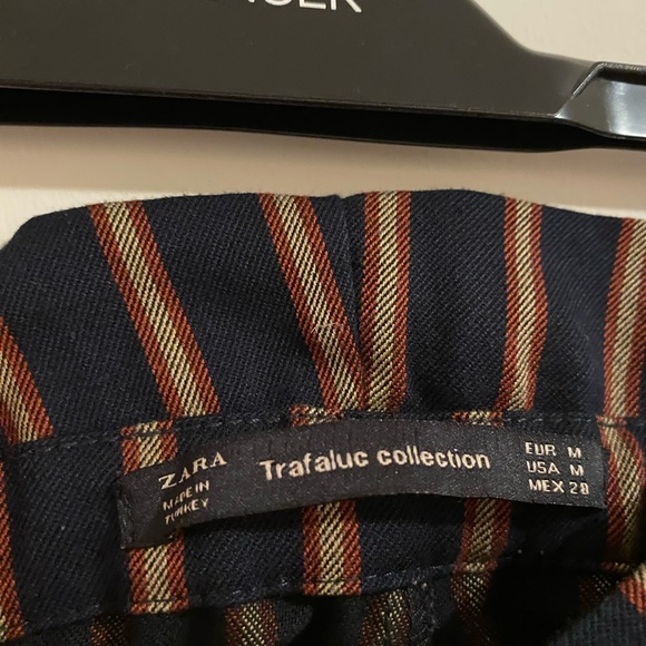 Zara, Navy & Burgundy & Gold Striped Trousers, Size Medium - Picture 2 of 2
